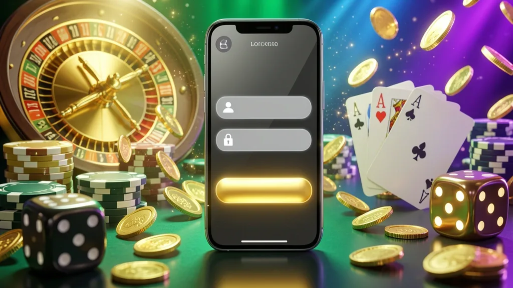 Smartphone showing a casino login interface in a luxurious gambling setting